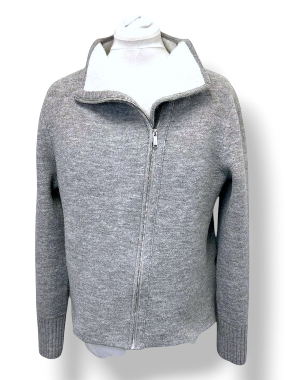 DKNY Women’s Long Sleeve Asymmetric Full-Zip Sweater Jacket Gray Large